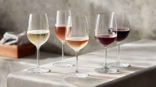 Olika vinstilar uppradade från mousserande till kraftigt rött vin