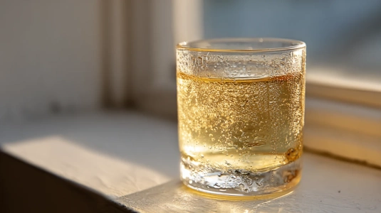 Glas manzanilla-sherry serverad iskall i ett litet glas