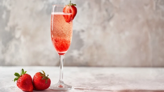 Rossini med jordgubbspuré och prosecco i flöjtglas