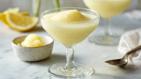 Sgroppino med citronsorbé och prosecco i kylt champagneglas