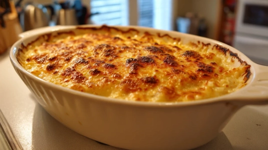 Nygräddad gratäng i ugnsform i ett vanligt hemkök
