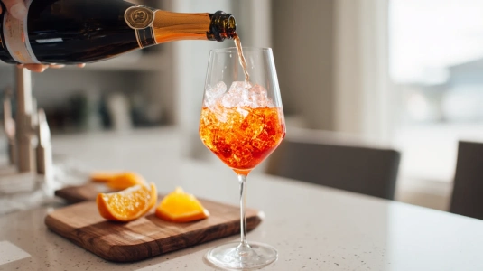 Aperol Spritz som blandas direkt i vinglas med prosecco och sodavatten