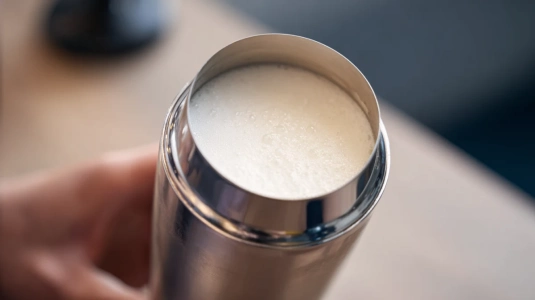 Cocktailshaker öppnad efter torskakning med tydligt skum inuti