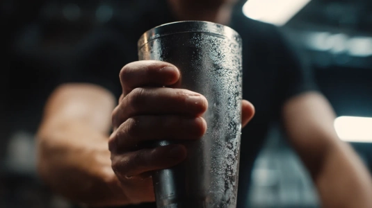 Händer som skakar en cocktailshaker med espresso martini