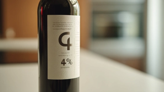 Närbild på en vinetikett som visar alkoholhalten i procent