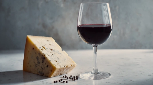 Crozes-Hermitage rödvin serverat med comté-ost och svartpeppar