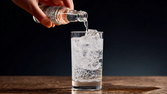 Tonic hälls längs insidan av glaset över is och gin