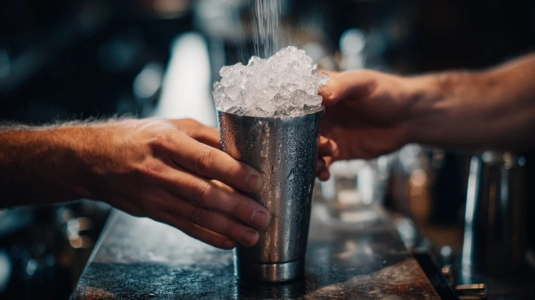 Cocktailshaker skakas med is för Long Island Iced Tea