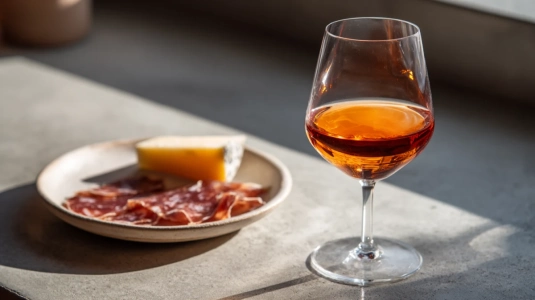 Orange vin serverat till charkuteri och hårdost