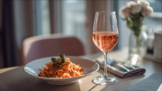 Pongracz Rosé serverad till laxpasta
