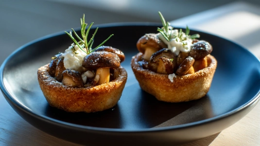 Svampröra på krustader med crème fraiche