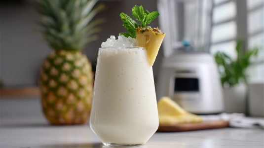 Krämig alkoholfri piña colada med ananas och krossad is