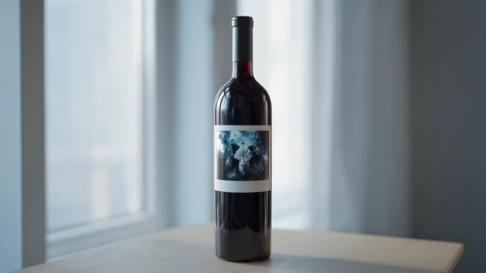 Vinflaska från Systembolaget med fotoetikett