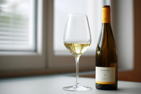 Grauburgunder vin i glas bredvid flaska