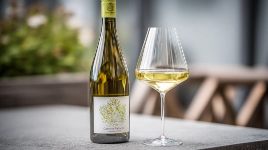 Flaska grüner veltliner med glas