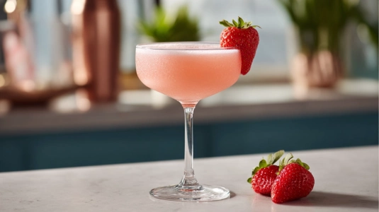 Jordgubbsdaiquiri i cocktailglas med färska jordgubbar
