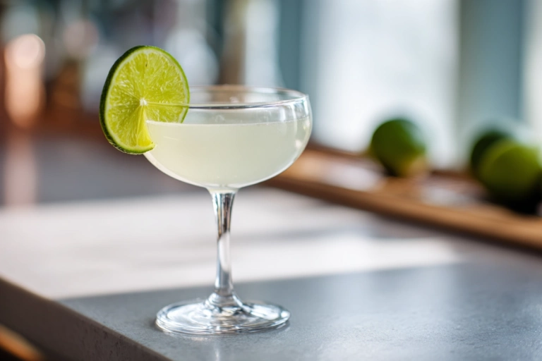 Klassisk daiquiri i kylt cocktailglas med limeskiva