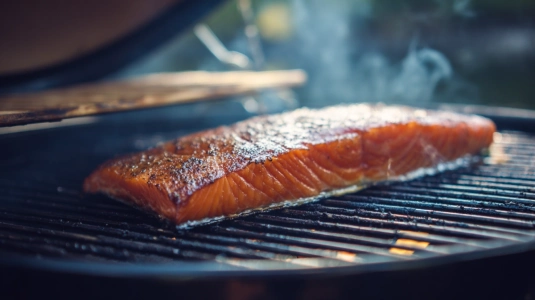 Laxsida med skinnet nedåt på oljat grillgaller