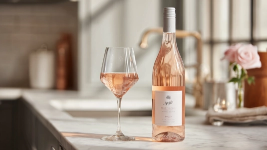 Flaska torr rosé från Provence på bord