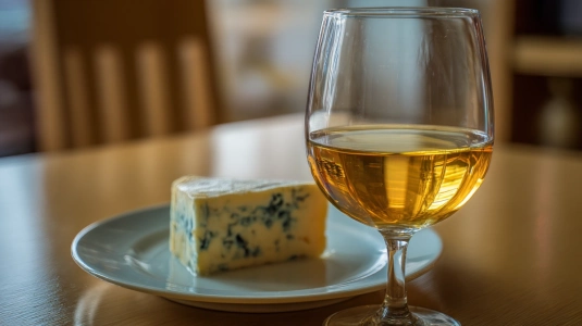 Glas Sauternes med roquefort-ost