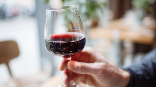 Tulpanformat provarglas med rödvin som koncentrerar aromerna