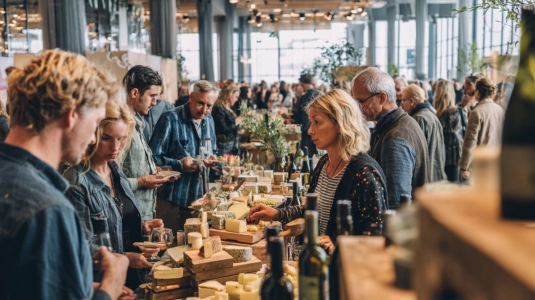 Vin & Deli Göteborg med utställare och besökare vid provningsbord
