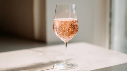 Glas med ljusrosa Lambrusco di Sorbara