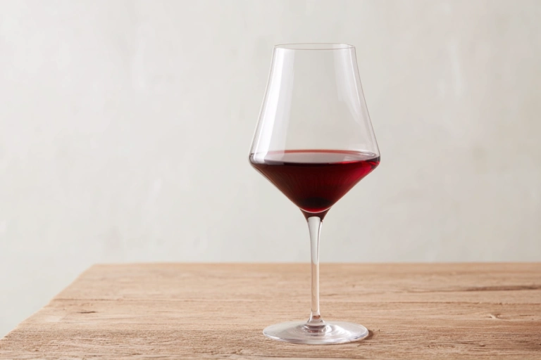 Glas med ljust rubinrött Nebbiolo-vin