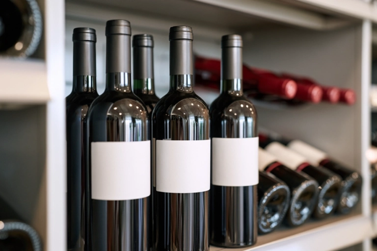 Röda vinflaskor i Systembolagets fasta sortiment