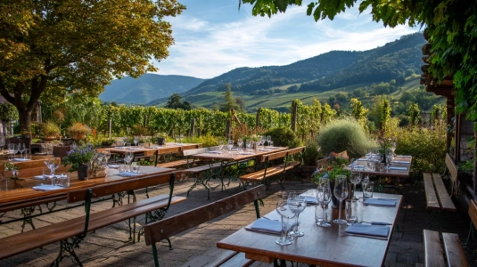 Traditionell Straußwirtschaft i Pfalz med lokala rätter och vin